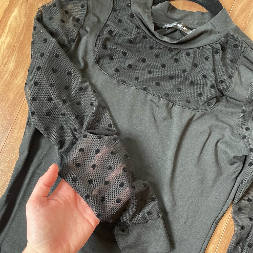 Nowrain Black Dress with Polk Dot Mesh Details